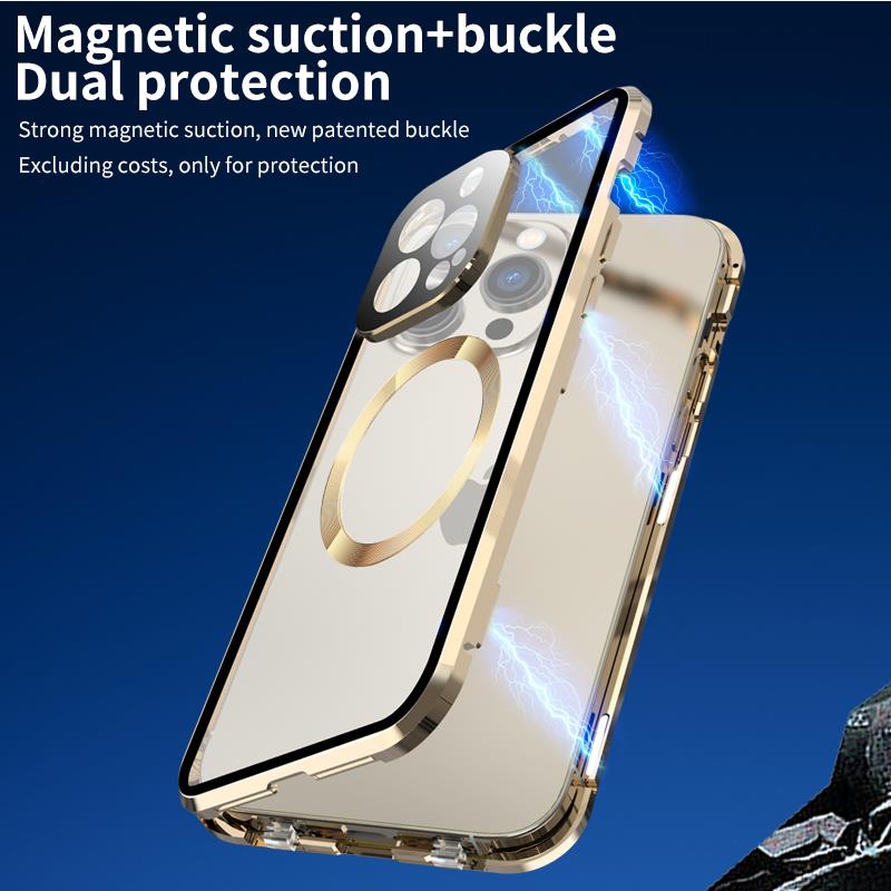 Premium iPhone Case MagSafe Compatible Double-Sided Tempered Glass Metal Frame Shockproof Protective Cover 360 Full Body Sealed Design Camera Lens Protection Slim Profile