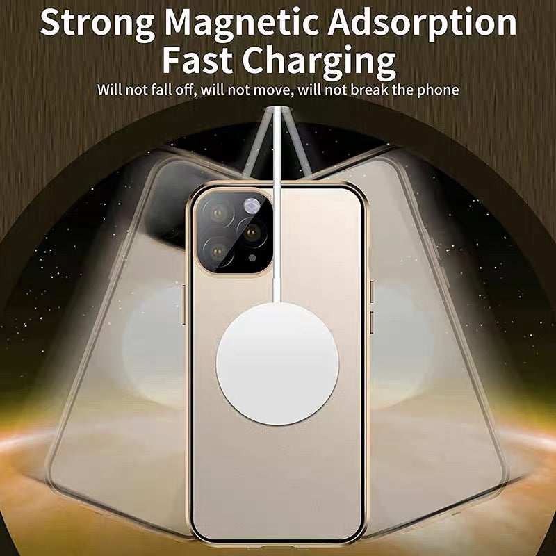 Premium iPhone Case MagSafe Compatible Double-Sided Tempered Glass Metal Frame Shockproof Protective Cover 360 Full Body Sealed Design Camera Lens Protection Slim Profile