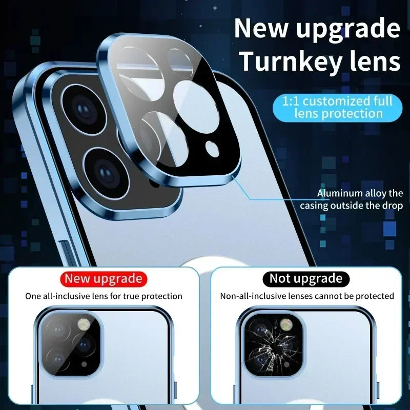 Premium iPhone Case MagSafe Compatible Double-Sided Tempered Glass Metal Frame Shockproof Protective Cover 360 Full Body Sealed Design Camera Lens Protection Slim Profile