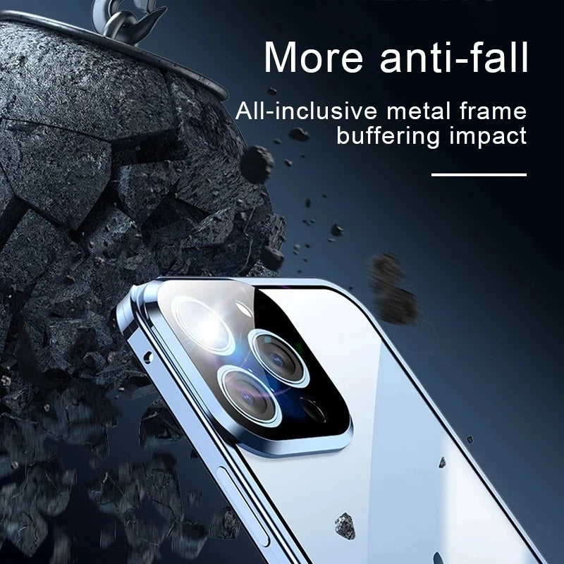 Premium iPhone Case MagSafe Compatible Double-Sided Tempered Glass Metal Frame Shockproof Protective Cover 360 Full Body Sealed Design Camera Lens Protection Slim Profile
