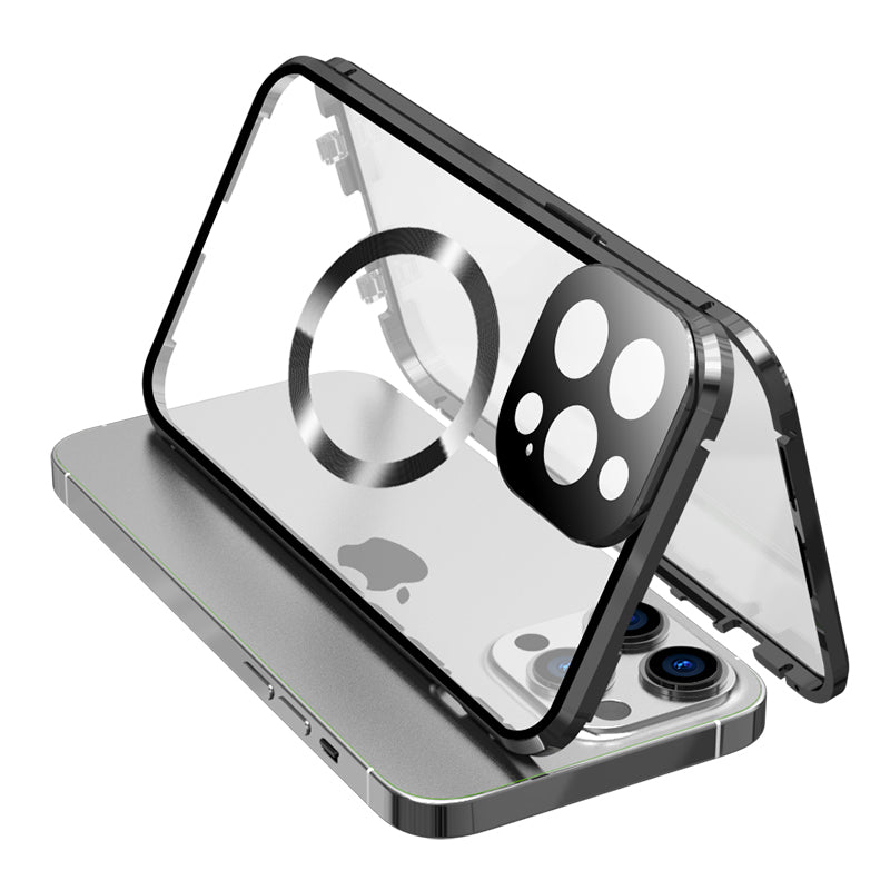 Premium iPhone Case MagSafe Compatible Double-Sided Tempered Glass Metal Frame Shockproof Protective Cover 360 Full Body Sealed Design Camera Lens Protection Slim Profile