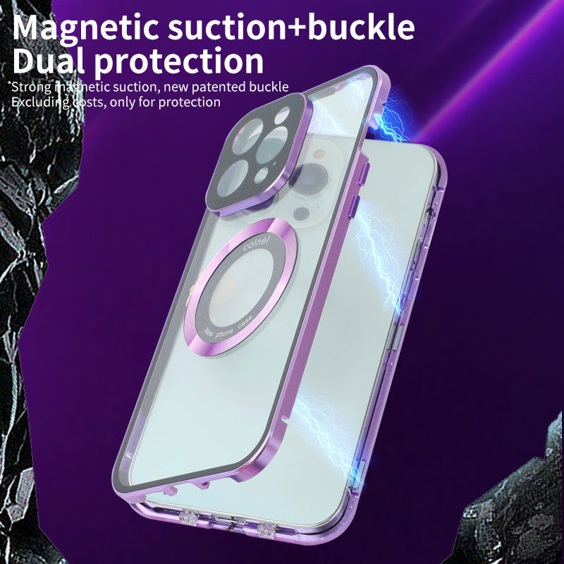 Premium iPhone Case MagSafe Compatible Double-Sided Tempered Glass Metal Frame Shockproof Protective Cover 360 Full Body Sealed Design Camera Lens Protection Slim Profile