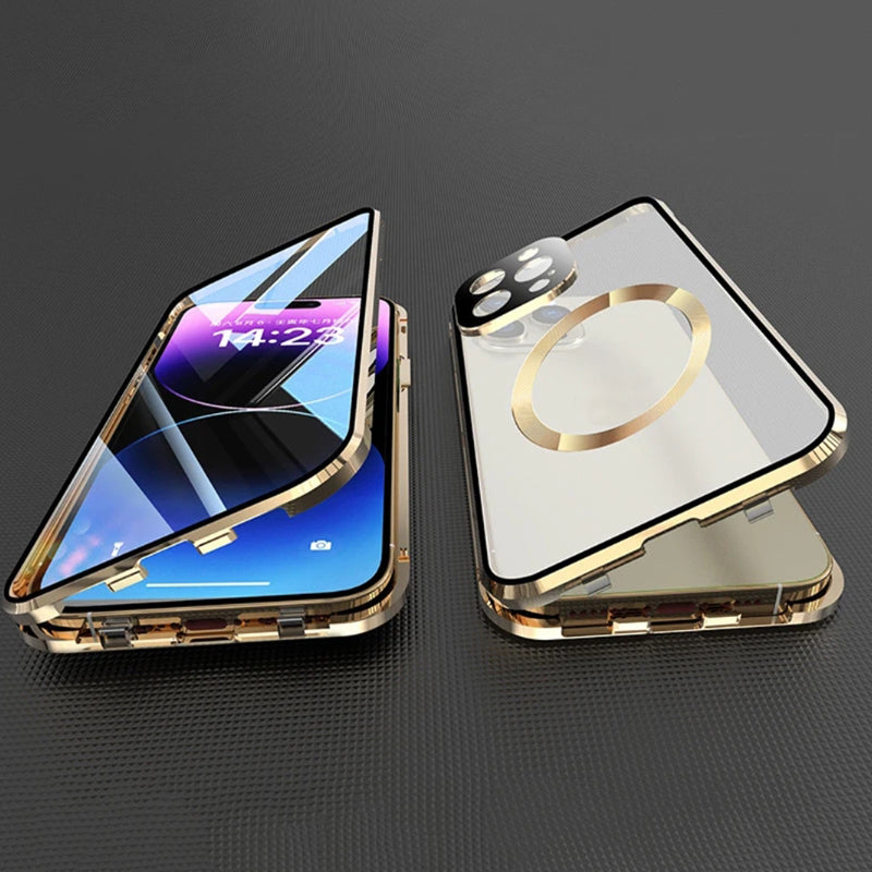 Premium iPhone Case MagSafe Compatible Double-Sided Tempered Glass Metal Frame Shockproof Protective Cover 360 Full Body Sealed Design Camera Lens Protection Slim Profile