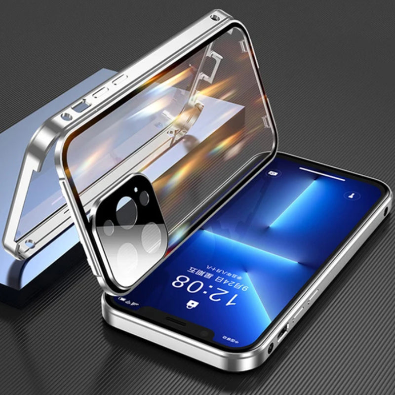 Premium iPhone Case MagSafe Compatible Double-Sided Tempered Glass Metal Frame Shockproof Protective Cover 360 Full Body Sealed Design Camera Lens Protection Slim Profile
