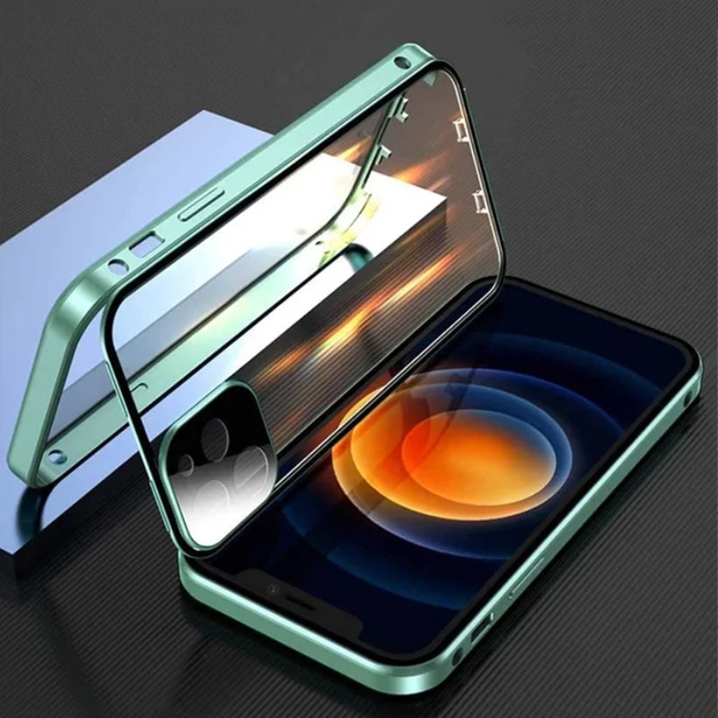 Premium iPhone Case MagSafe Compatible Double-Sided Tempered Glass Metal Frame Shockproof Protective Cover 360 Full Body Sealed Design Camera Lens Protection Slim Profile