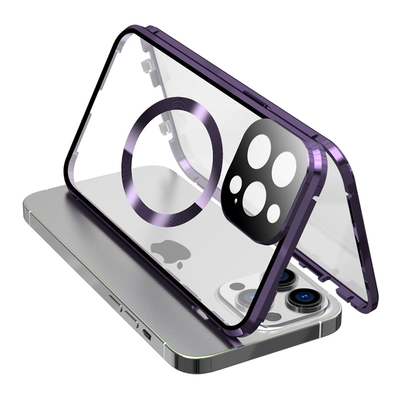Premium iPhone Case MagSafe Compatible Double-Sided Tempered Glass Metal Frame Shockproof Protective Cover 360 Full Body Sealed Design Camera Lens Protection Slim Profile