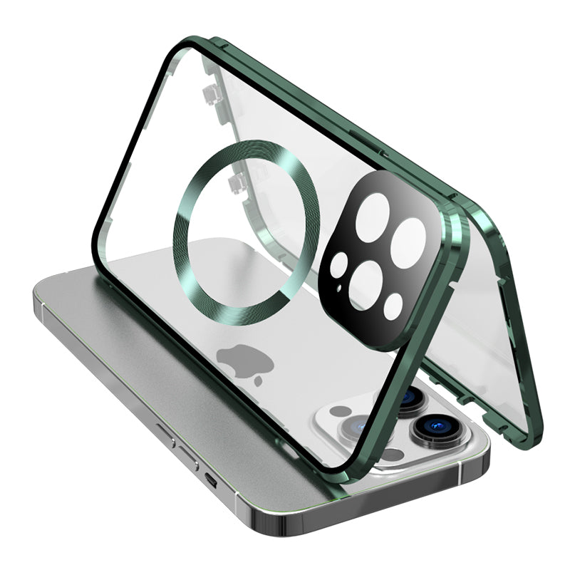 Premium iPhone Case MagSafe Compatible Double-Sided Tempered Glass Metal Frame Shockproof Protective Cover 360 Full Body Sealed Design Camera Lens Protection Slim Profile