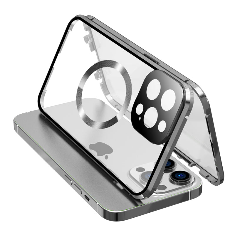 Premium iPhone Case MagSafe Compatible Double-Sided Tempered Glass Metal Frame Shockproof Protective Cover 360 Full Body Sealed Design Camera Lens Protection Slim Profile