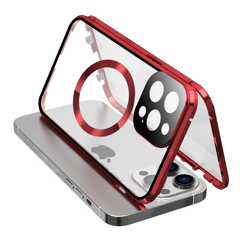 Premium iPhone Case MagSafe Compatible Double-Sided Tempered Glass Metal Frame Shockproof Protective Cover 360 Full Body Sealed Design Camera Lens Protection Slim Profile