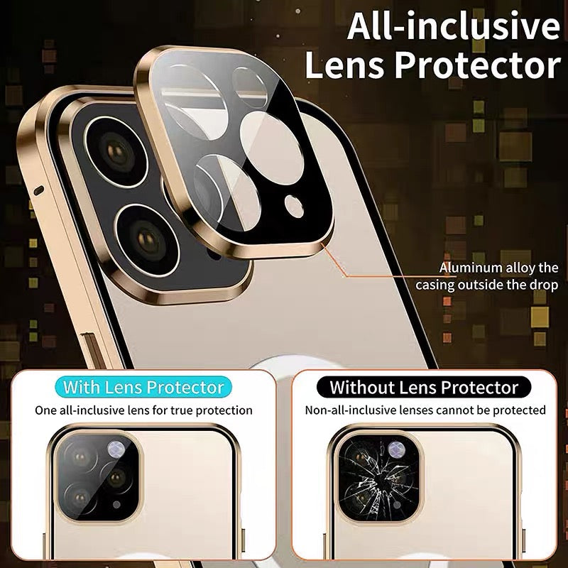 Premium iPhone Case MagSafe Compatible Double-Sided Tempered Glass Metal Frame Shockproof Protective Cover 360 Full Body Sealed Design Camera Lens Protection Slim Profile