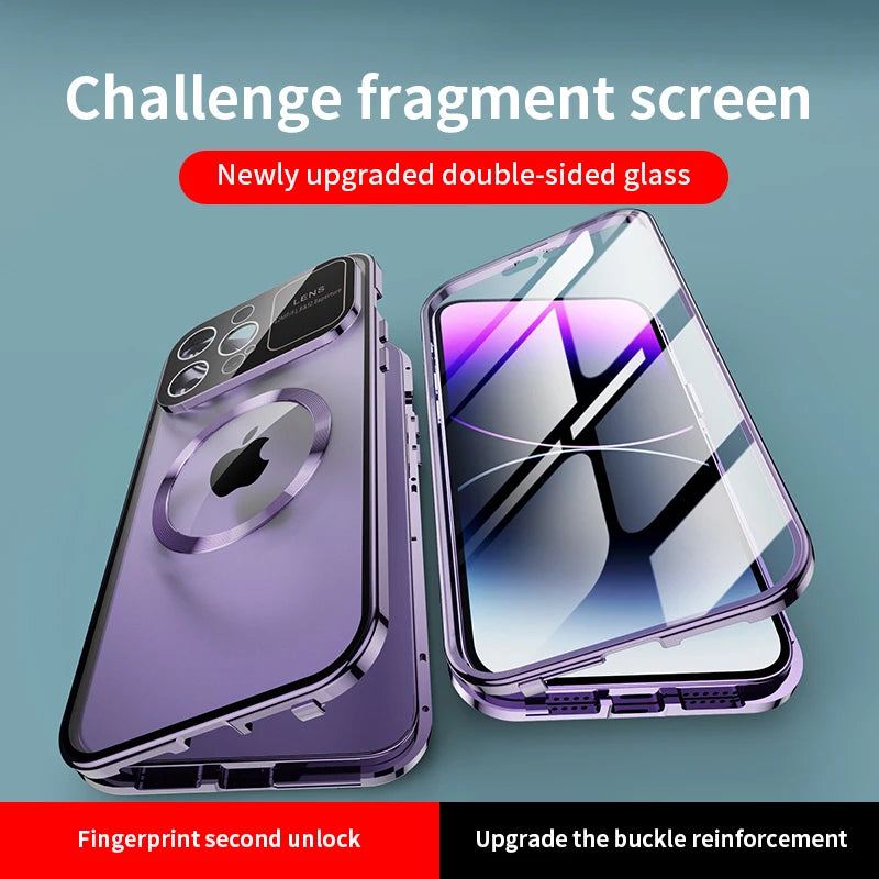 Premium iPhone Case MagSafe Compatible Double-Sided Tempered Glass Shockproof Protective Cover Magnetic Frame Camera Lens Protection Slim Design