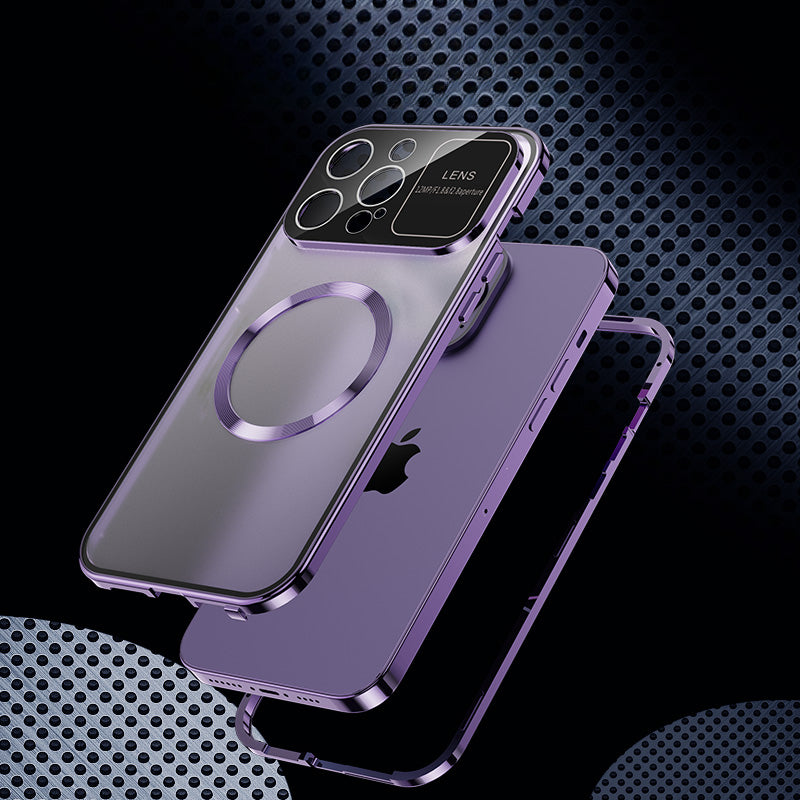 Premium iPhone Case MagSafe Compatible Double-Sided Tempered Glass Shockproof Protective Cover Magnetic Frame Camera Lens Protection Slim Design