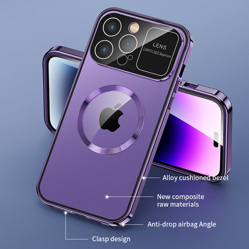 Premium iPhone Case MagSafe Compatible Double-Sided Tempered Glass Shockproof Protective Cover Magnetic Frame Camera Lens Protection Slim Design