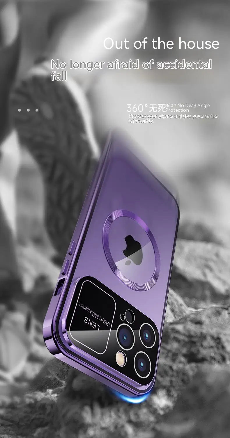 Premium iPhone Case MagSafe Compatible Double-Sided Tempered Glass Shockproof Protective Cover Magnetic Frame Camera Lens Protection Slim Design