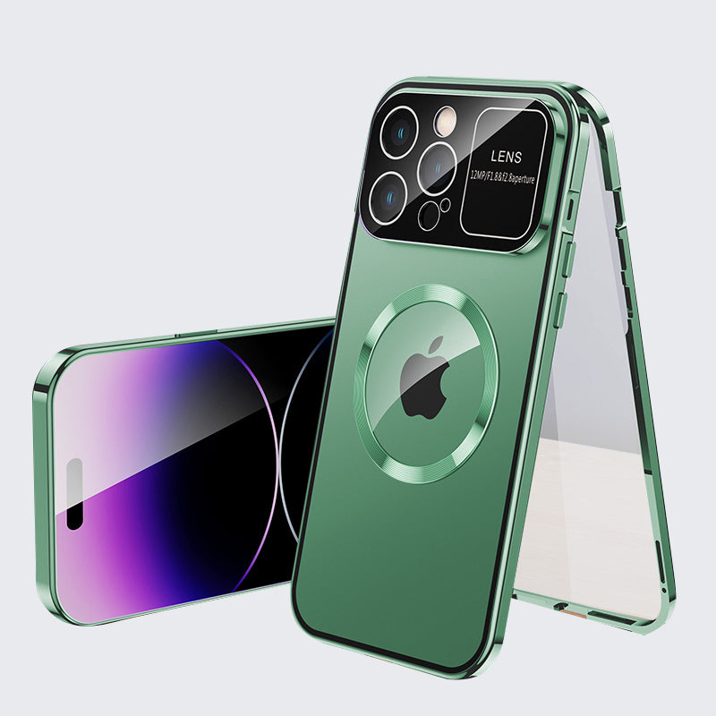 Premium iPhone Case MagSafe Compatible Double-Sided Tempered Glass Shockproof Protective Cover Magnetic Frame Camera Lens Protection Slim Design