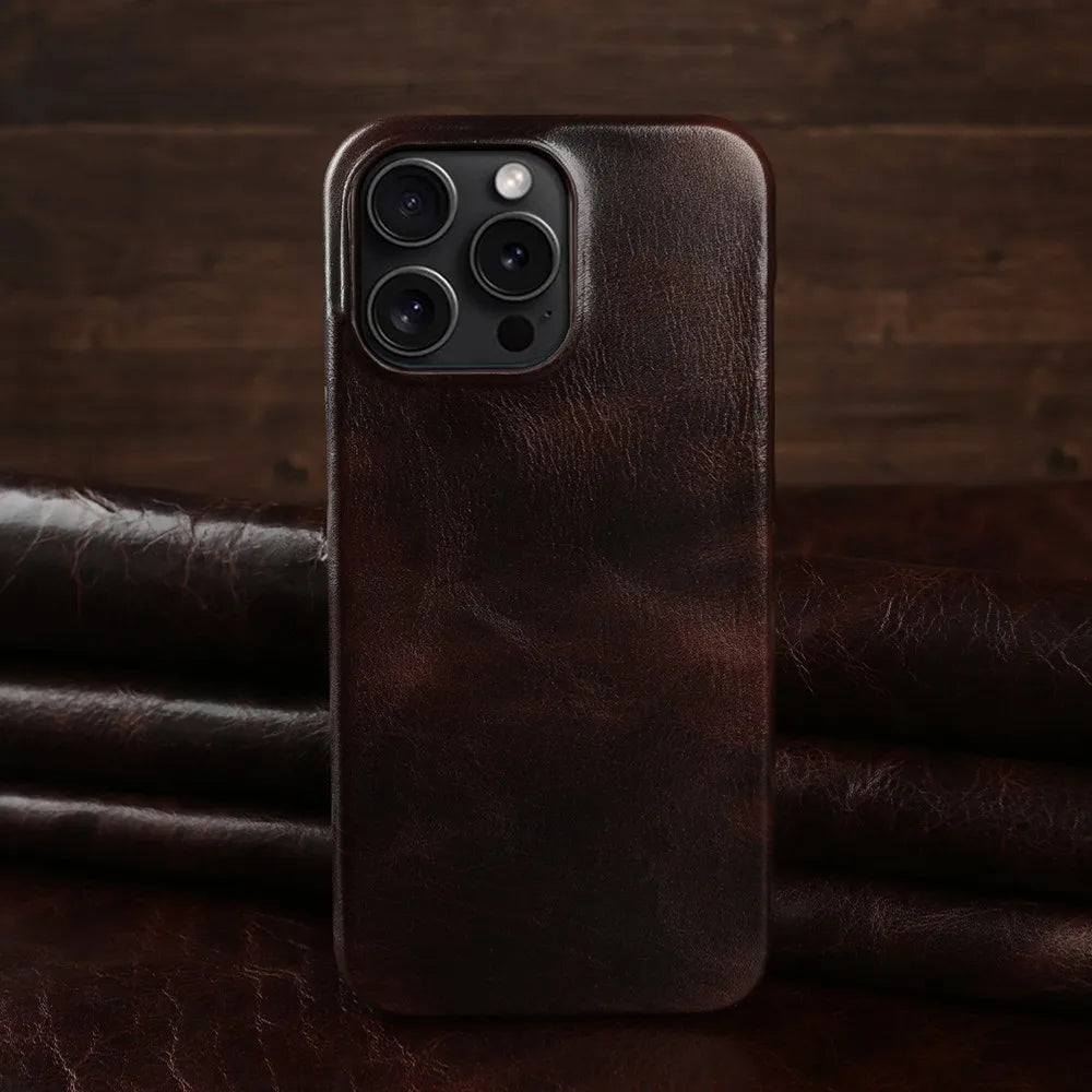 Premium iPhone Case MagSafe Compatible Genuine Leather Shockproof Protective Cover Strap Design Camera Lens Protection Slim Carry Strap