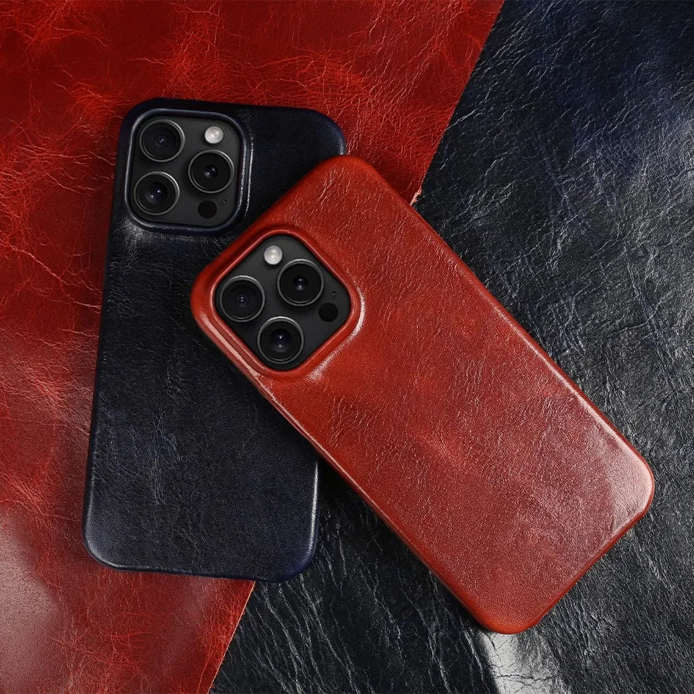 Premium iPhone Case MagSafe Compatible Genuine Leather Shockproof Protective Cover Strap Design Camera Lens Protection Slim Carry Strap