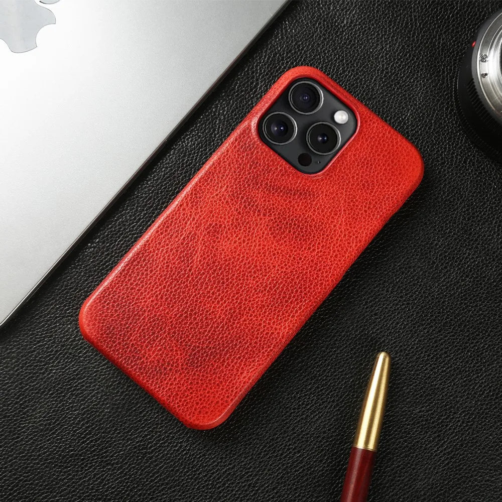 Premium iPhone Case MagSafe Compatible Genuine Leather Shockproof Protective Cover Strap Design Camera Lens Protection Slim Carry Strap
