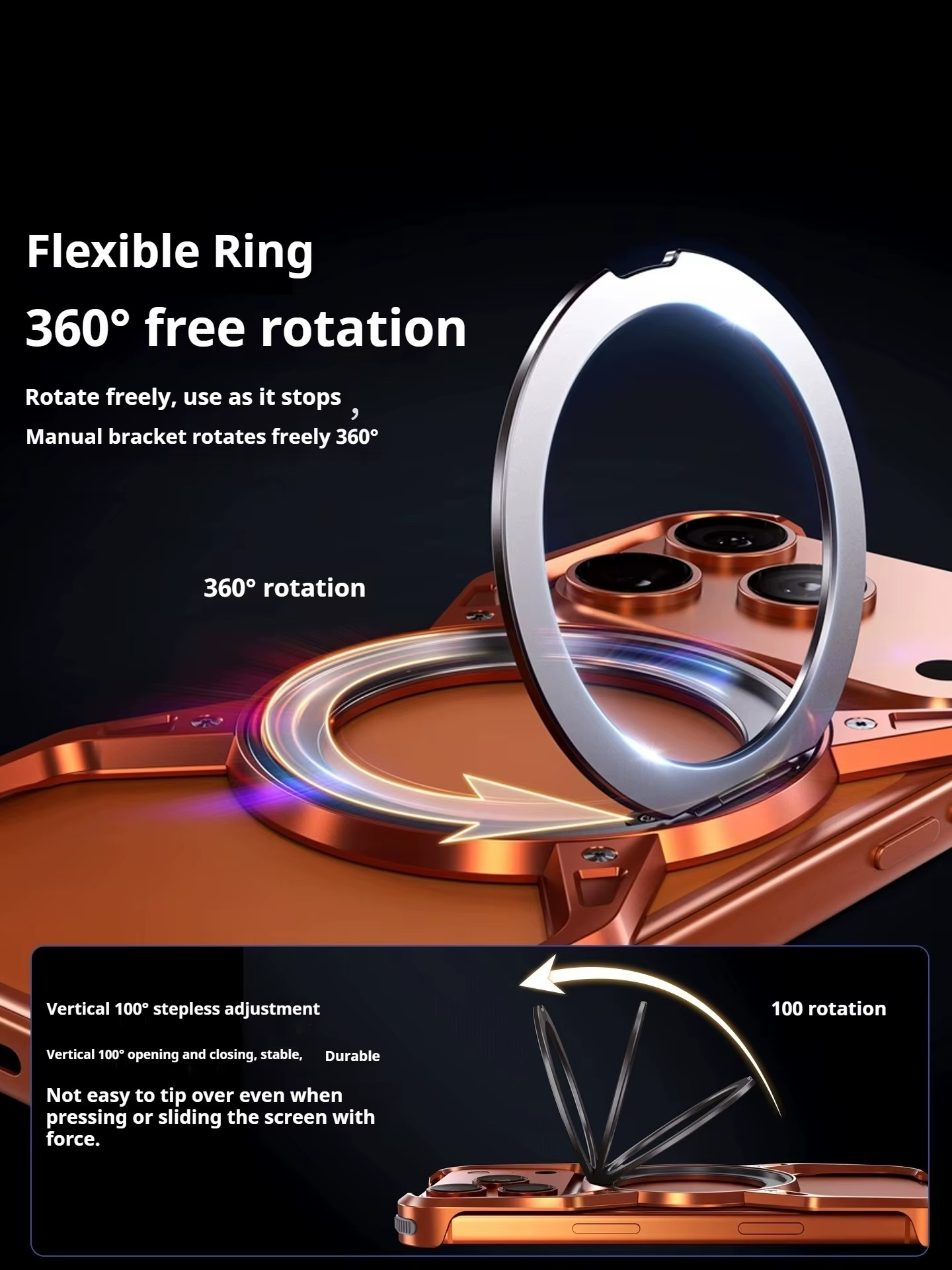 Premium iPhone Case MagSafe Compatible Magnetic Bumper Aluminum Alloy Frame 360° Rotating Ring Stand Shockproof Edge Protection Camera Lens Guard Slim Design
