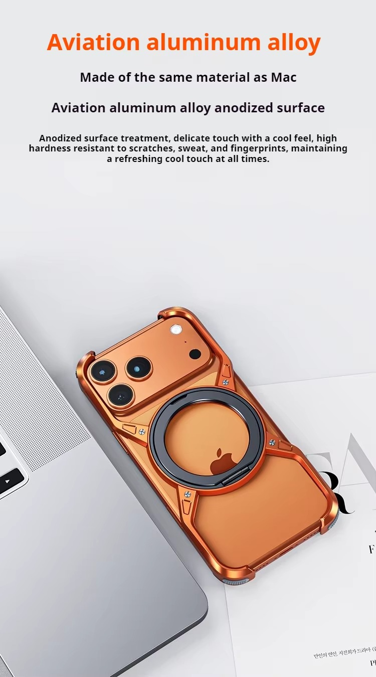 Premium iPhone Case MagSafe Compatible Magnetic Bumper Aluminum Alloy Frame 360° Rotating Ring Stand Shockproof Edge Protection Camera Lens Guard Slim Design
