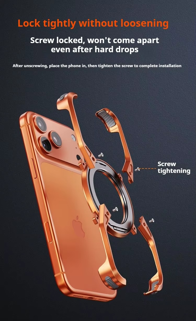 Premium iPhone Case MagSafe Compatible Magnetic Bumper Aluminum Alloy Frame 360° Rotating Ring Stand Shockproof Edge Protection Camera Lens Guard Slim Design
