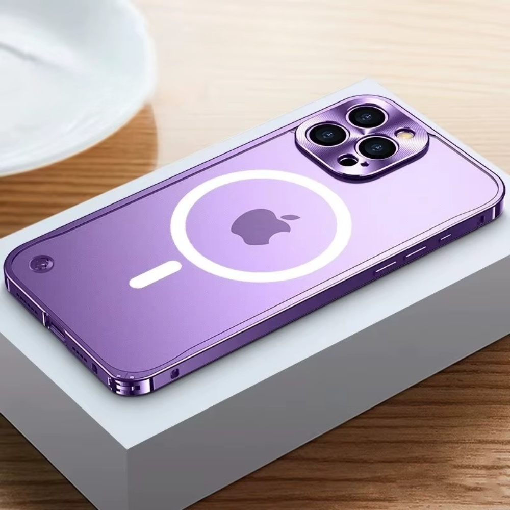 Premium iPhone Case MagSafe Compatible Magnetic Bumper Aluminum Alloy Frame Matte Transparent Back Shockproof Protection Camera Lens Guard Slim Design