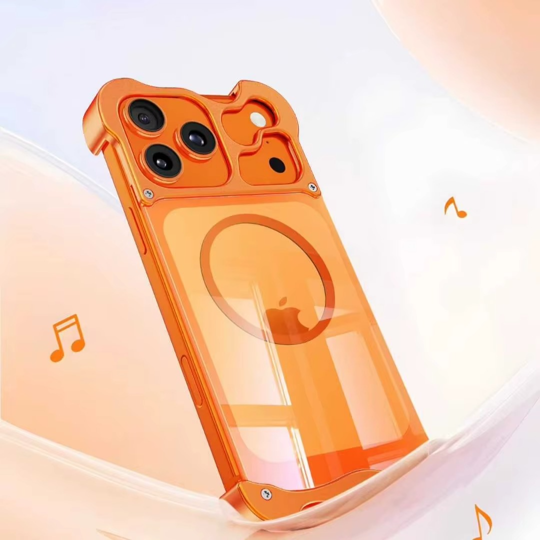 Premium iPhone Case MagSafe Compatible Magnetic Bumper Aluminum Corner Protection Transparent Back Shockproof Metal Pads Camera Lens Guard Slim Frameless Design