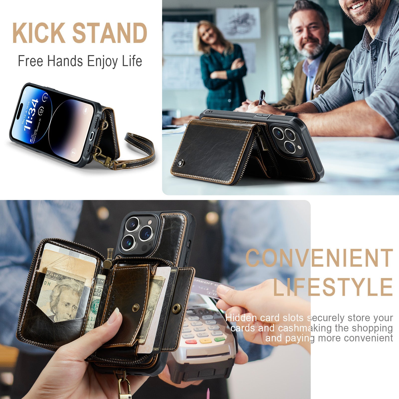 Premium iPhone Case MagSafe Compatible Magnetic Crossbody Wallet Cover PU Leather Card Holder Strap Stand Shockproof Full Protection Slim Design