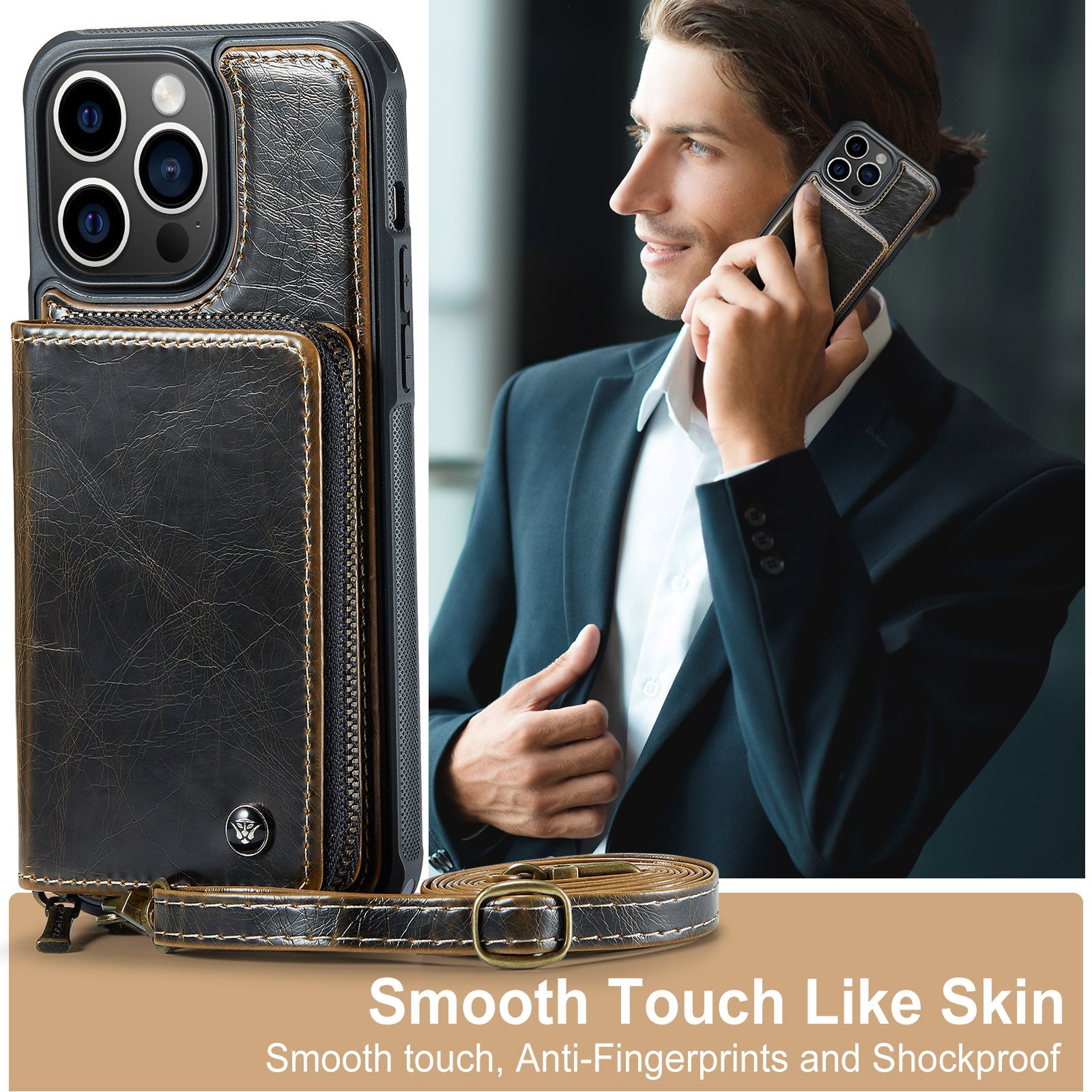 Premium iPhone Case MagSafe Compatible Magnetic Crossbody Wallet Cover PU Leather Card Holder Strap Stand Shockproof Full Protection Slim Design