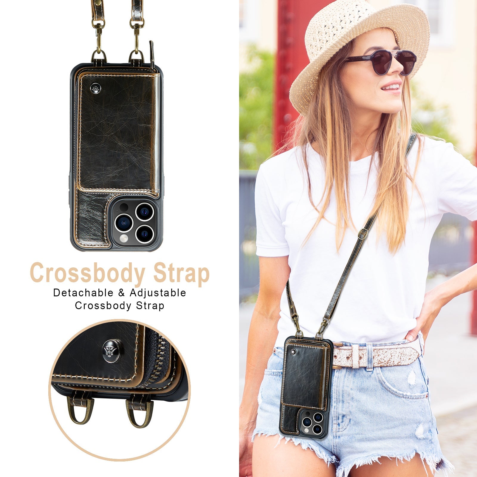 Premium iPhone Case MagSafe Compatible Magnetic Crossbody Wallet Cover PU Leather Card Holder Strap Stand Shockproof Full Protection Slim Design