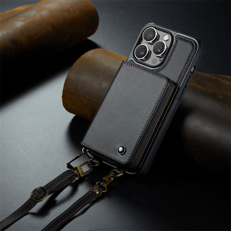 Premium iPhone Case MagSafe Compatible Magnetic Crossbody Wallet Cover PU Leather Card Holder Strap Stand Shockproof Full Protection Slim Design