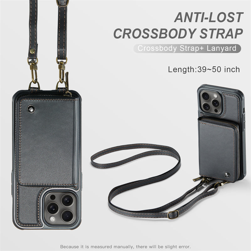 Premium iPhone Case MagSafe Compatible Magnetic Crossbody Wallet Cover PU Leather Card Holder Strap Stand Shockproof Full Protection Slim Design
