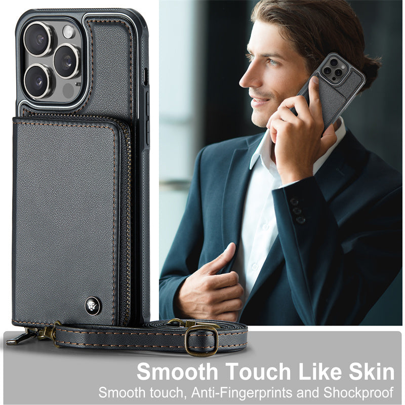 Premium iPhone Case MagSafe Compatible Magnetic Crossbody Wallet Cover PU Leather Card Holder Strap Stand Shockproof Full Protection Slim Design