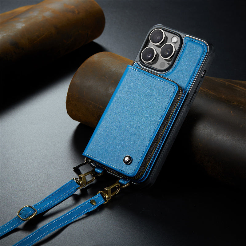 Premium iPhone Case MagSafe Compatible Magnetic Crossbody Wallet Cover PU Leather Card Holder Strap Stand Shockproof Full Protection Slim Design