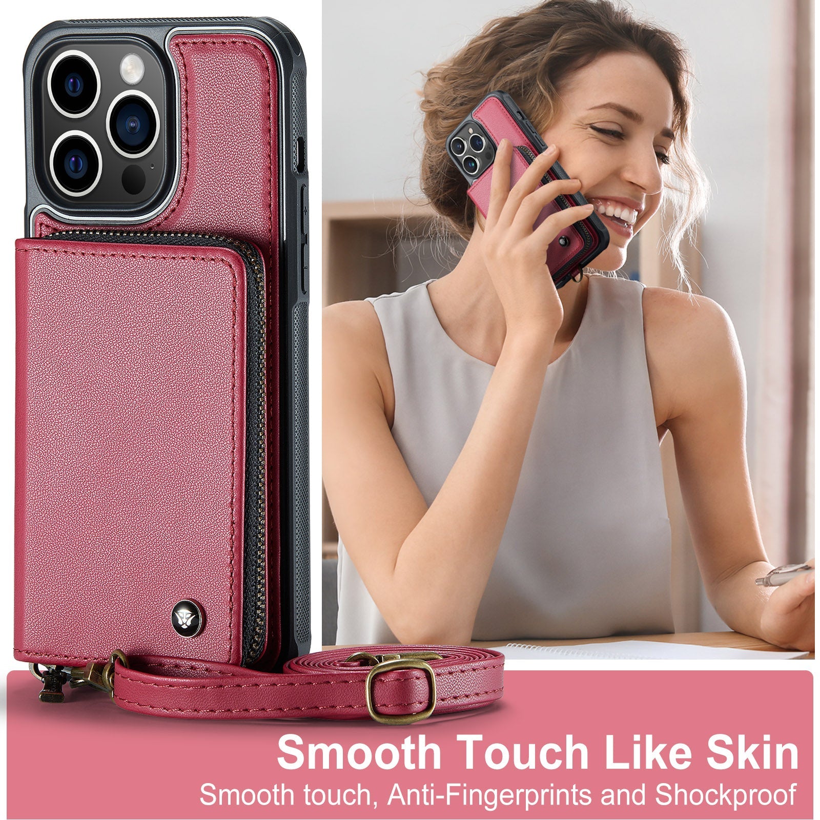 Premium iPhone Case MagSafe Compatible Magnetic Crossbody Wallet Cover PU Leather Card Holder Strap Stand Shockproof Full Protection Slim Design