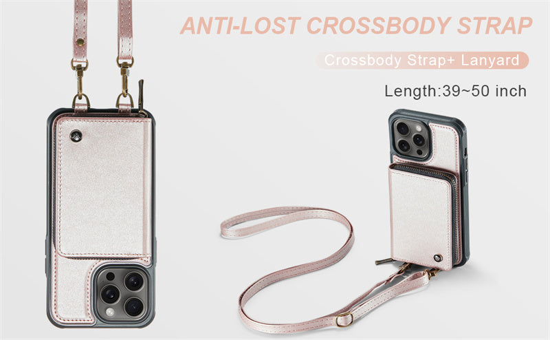 Premium iPhone Case MagSafe Compatible Magnetic Crossbody Wallet Cover PU Leather Card Holder Strap Stand Shockproof Full Protection Slim Design