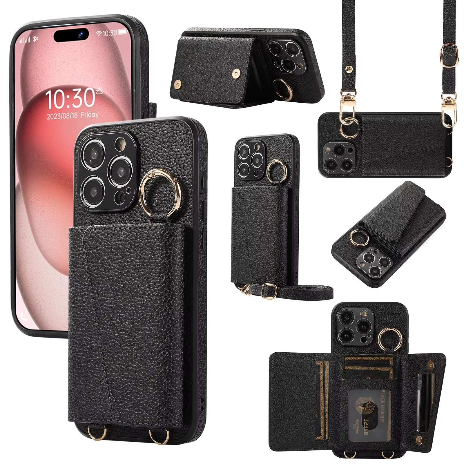 Premium iPhone Case MagSafe Compatible Magnetic Crossbody Wallet Cover PU Leather Card Slots Finger Ring Buckle Strap Shockproof Full Protection Slim Design