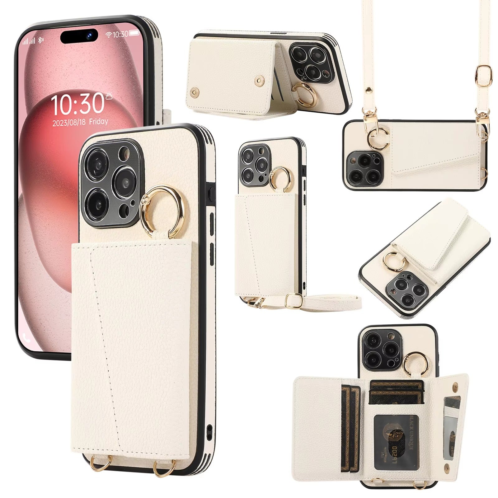 Premium iPhone Case MagSafe Compatible Magnetic Crossbody Wallet Cover PU Leather Card Slots Finger Ring Buckle Strap Shockproof Full Protection Slim Design