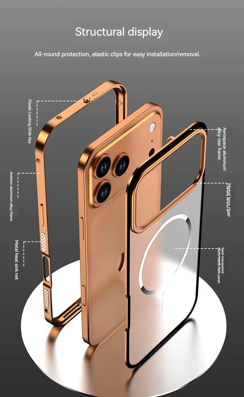 Premium iPhone Case MagSafe Compatible Magnetic Protective Cover Aluminum Alloy Frame Frosted Matte Back Raised Camera Lens Protection Slim Design