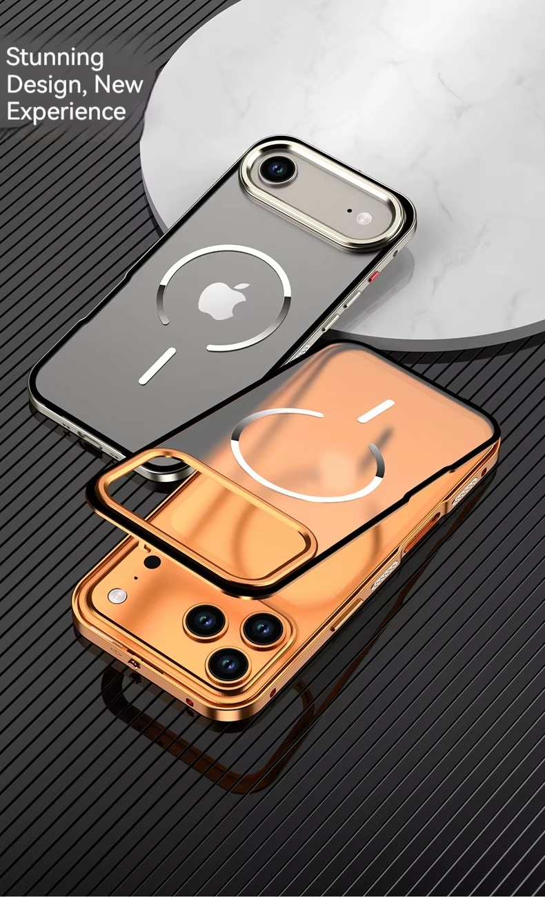 Premium iPhone Case MagSafe Compatible Magnetic Protective Cover Aluminum Alloy Frame Frosted Matte Back Raised Camera Lens Protection Slim Design