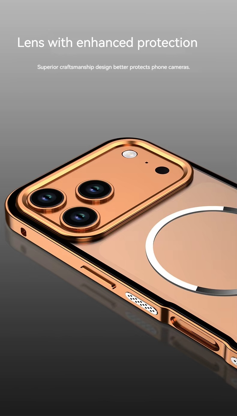 Premium iPhone Case MagSafe Compatible Magnetic Protective Cover Aluminum Alloy Frame Frosted Matte Back Raised Camera Lens Protection Slim Design