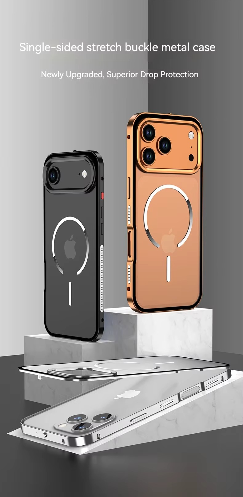 Premium iPhone Case MagSafe Compatible Magnetic Protective Cover Aluminum Alloy Frame Frosted Matte Back Raised Camera Lens Protection Slim Design