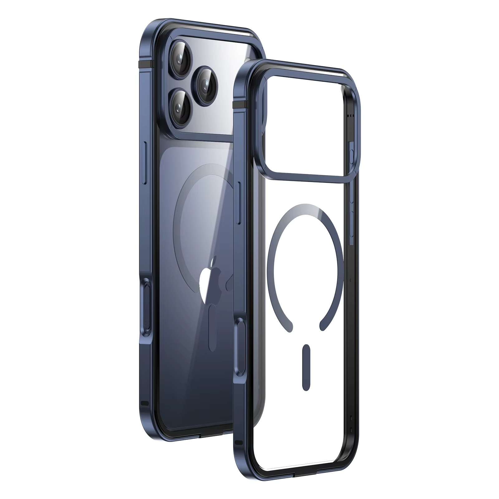 Premium iPhone Case MagSafe Compatible Magnetic Protective Cover Aluminum Alloy Frame Transparent Back Shockproof Protection Camera Lens Guard Slim Design