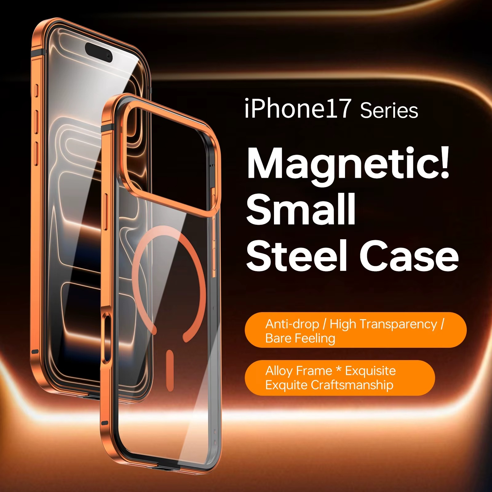 Premium iPhone Case MagSafe Compatible Magnetic Protective Cover Aluminum Alloy Frame Transparent Back Shockproof Protection Camera Lens Guard Slim Design