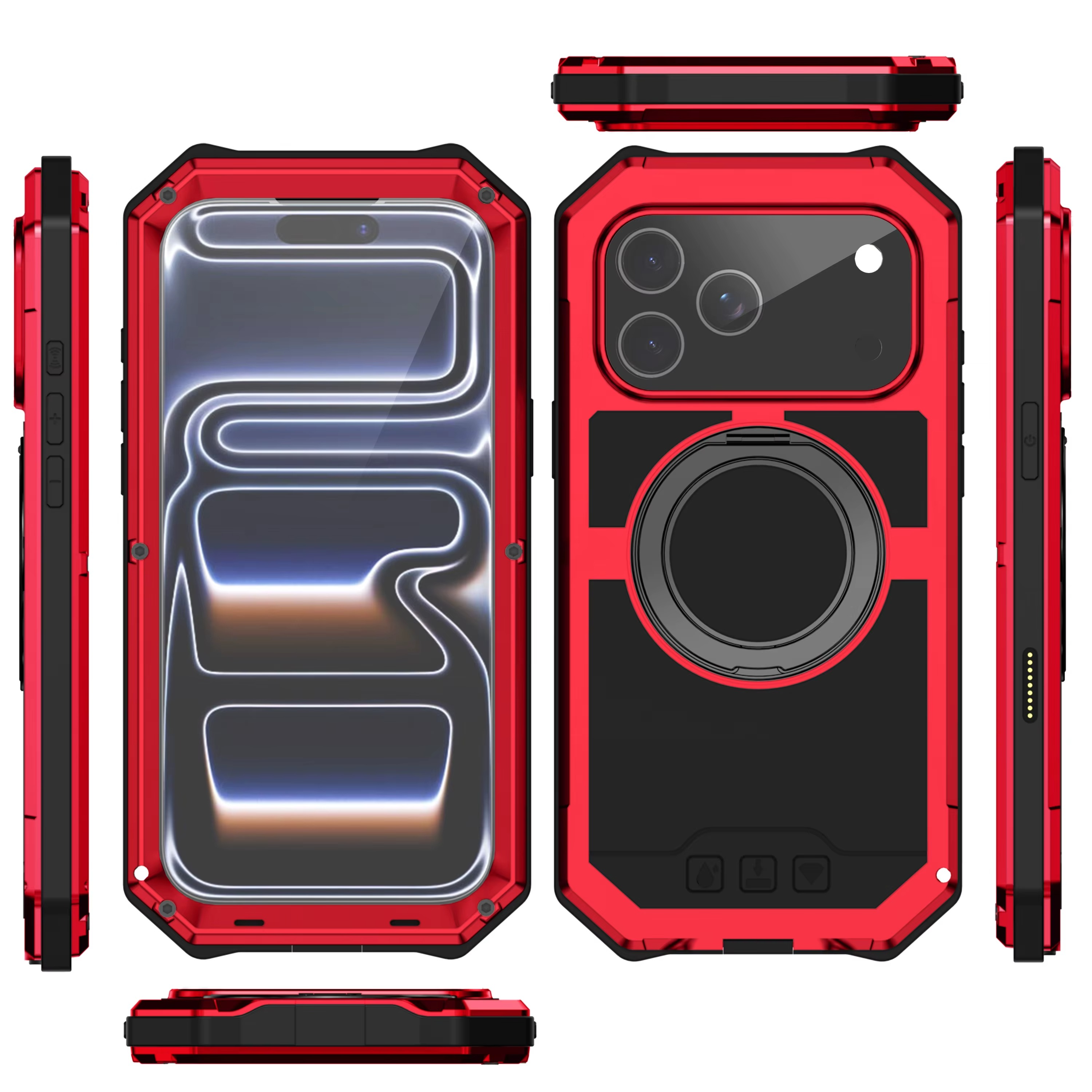 Premium iPhone Case MagSafe Compatible Magnetic Protective Cover Aluminum Armor Frame Built-in Kickstand Glass Screen Protector Shockproof Bumper Full Protection