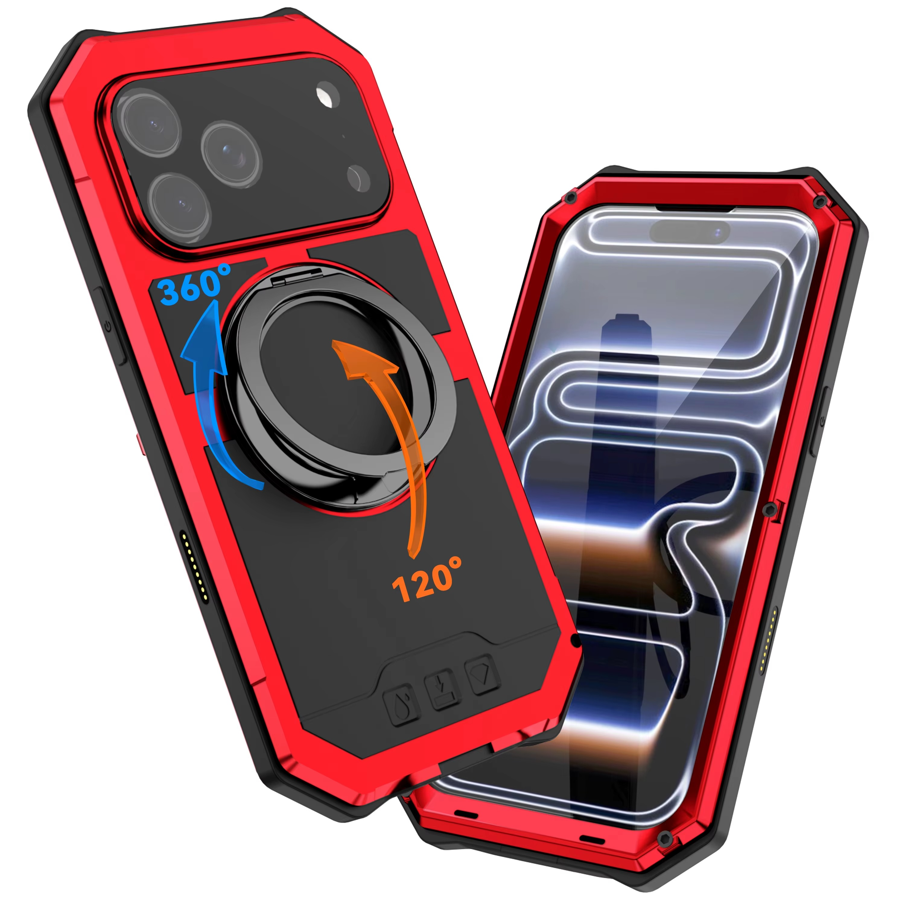 Premium iPhone Case MagSafe Compatible Magnetic Protective Cover Aluminum Armor Frame Built-in Kickstand Glass Screen Protector Shockproof Bumper Full Protection