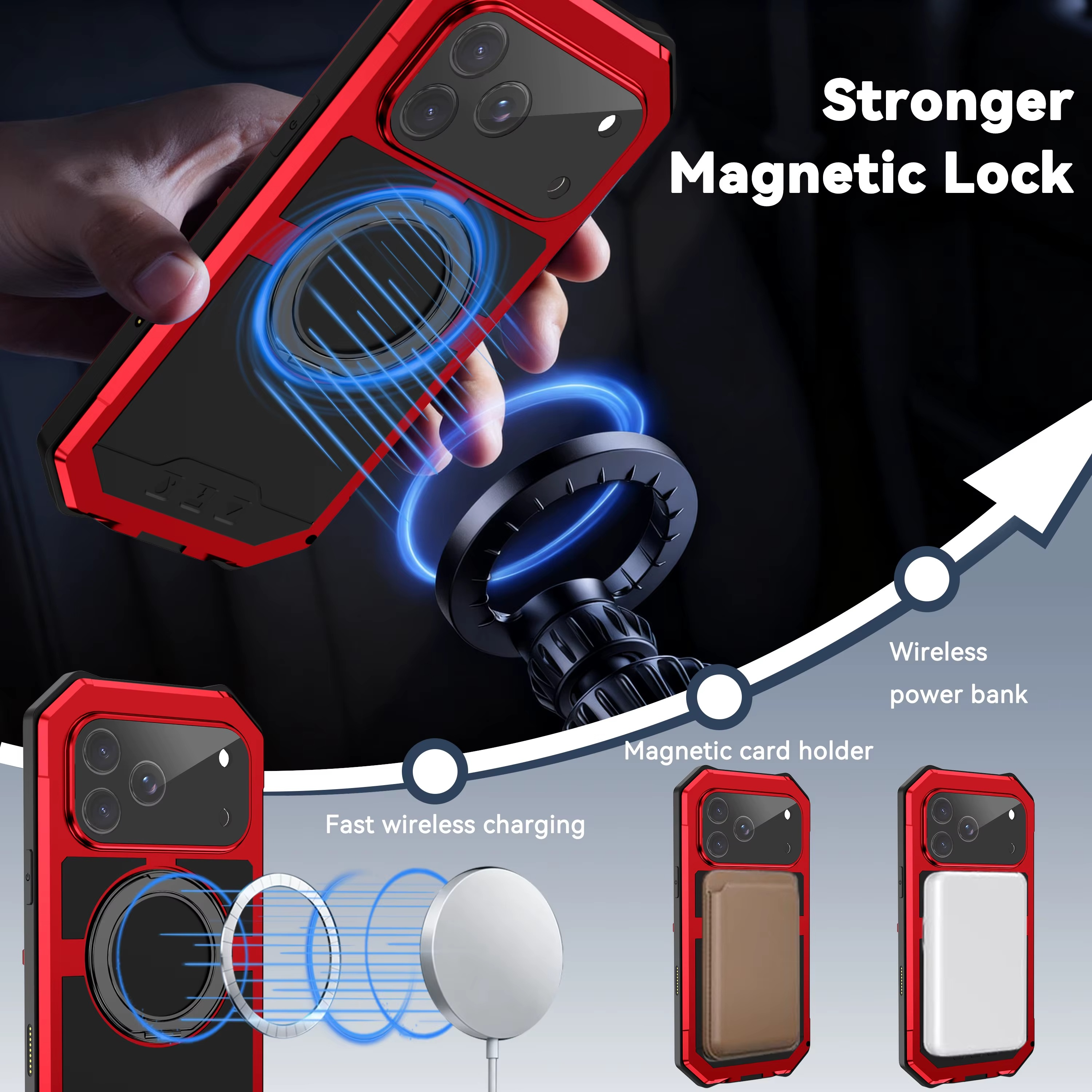 Premium iPhone Case MagSafe Compatible Magnetic Protective Cover Aluminum Armor Frame Built-in Kickstand Glass Screen Protector Shockproof Bumper Full Protection