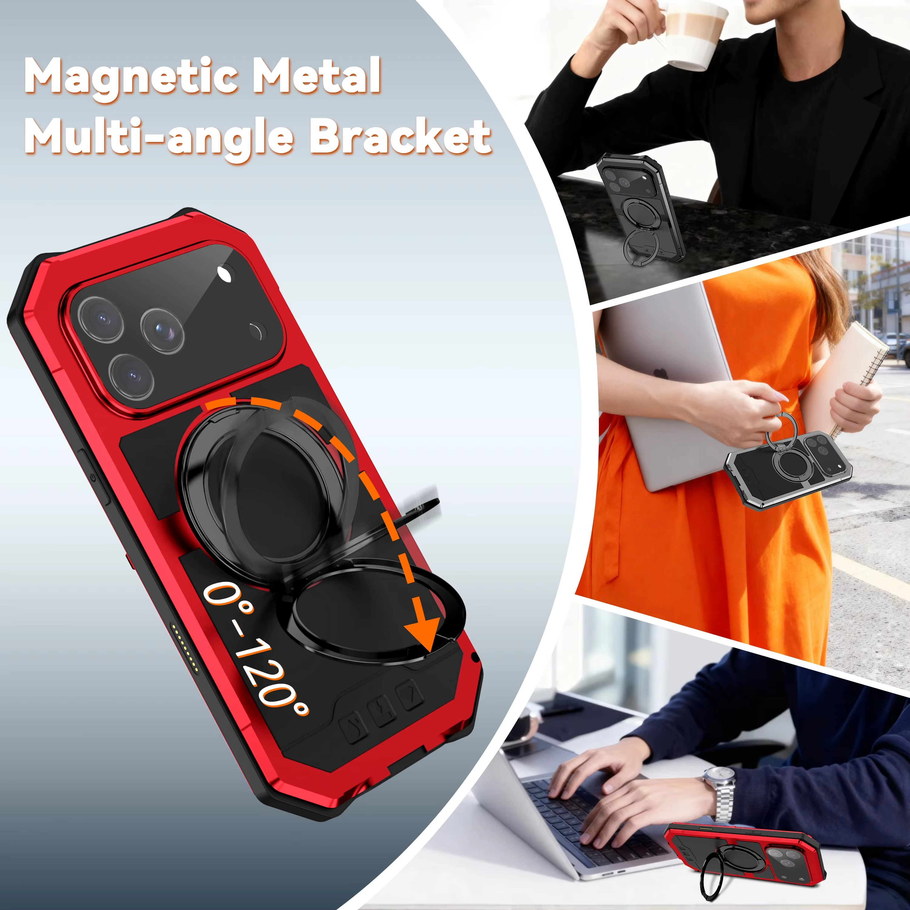 Premium iPhone Case MagSafe Compatible Magnetic Protective Cover Aluminum Armor Frame Built-in Kickstand Glass Screen Protector Shockproof Bumper Full Protection