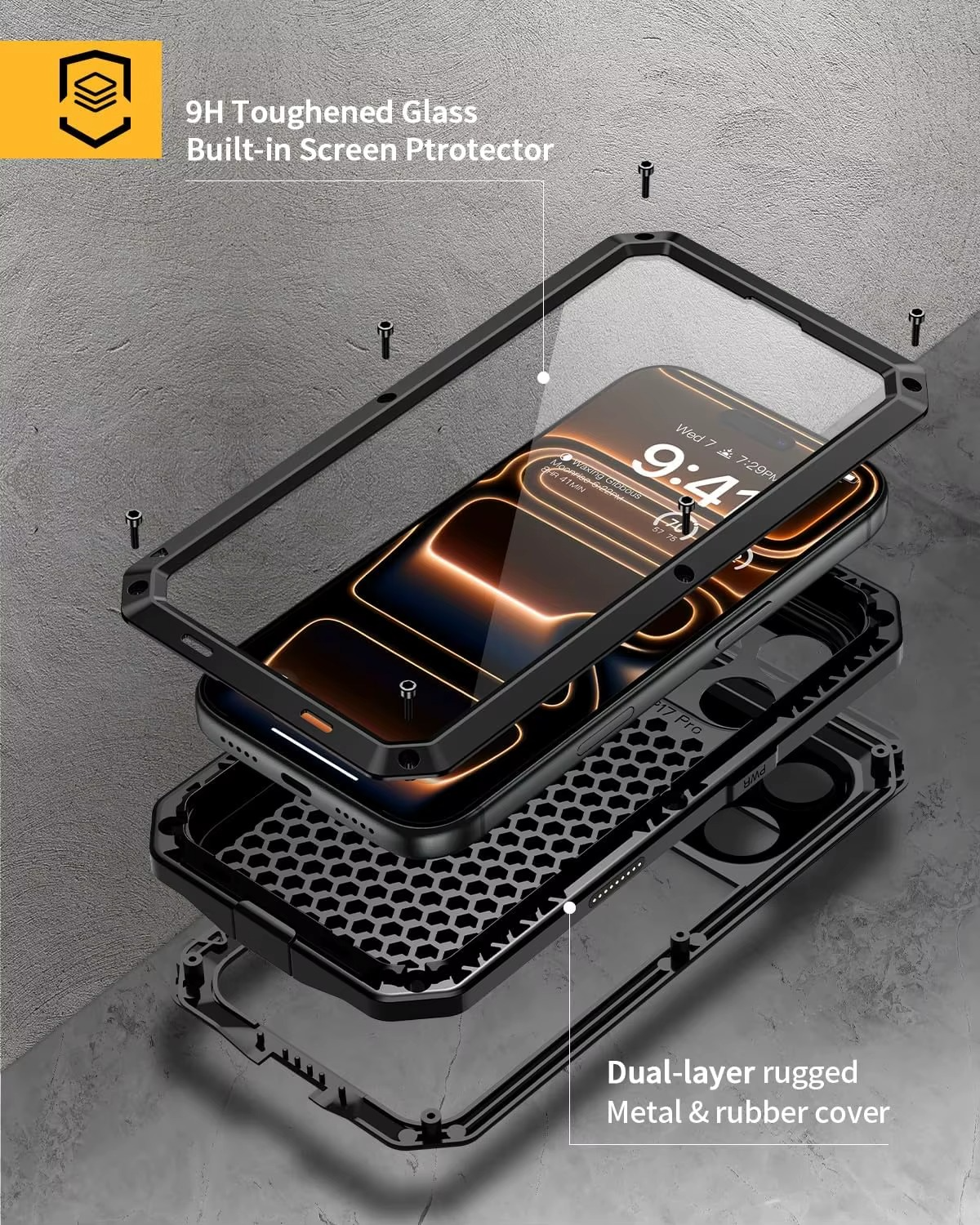 Premium iPhone Case MagSafe Compatible Magnetic Protective Cover Aluminum Armor Frame Heavy Duty Shockproof Built-in Glass Screen Protector Camera Lens Guard Full Protection