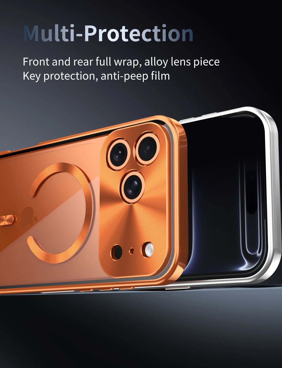 Premium iPhone Case MagSafe Compatible Magnetic Protective Cover Aluminum Frame Privacy Screen Protector Clear Back Shockproof Camera Lens Guard Slim Design